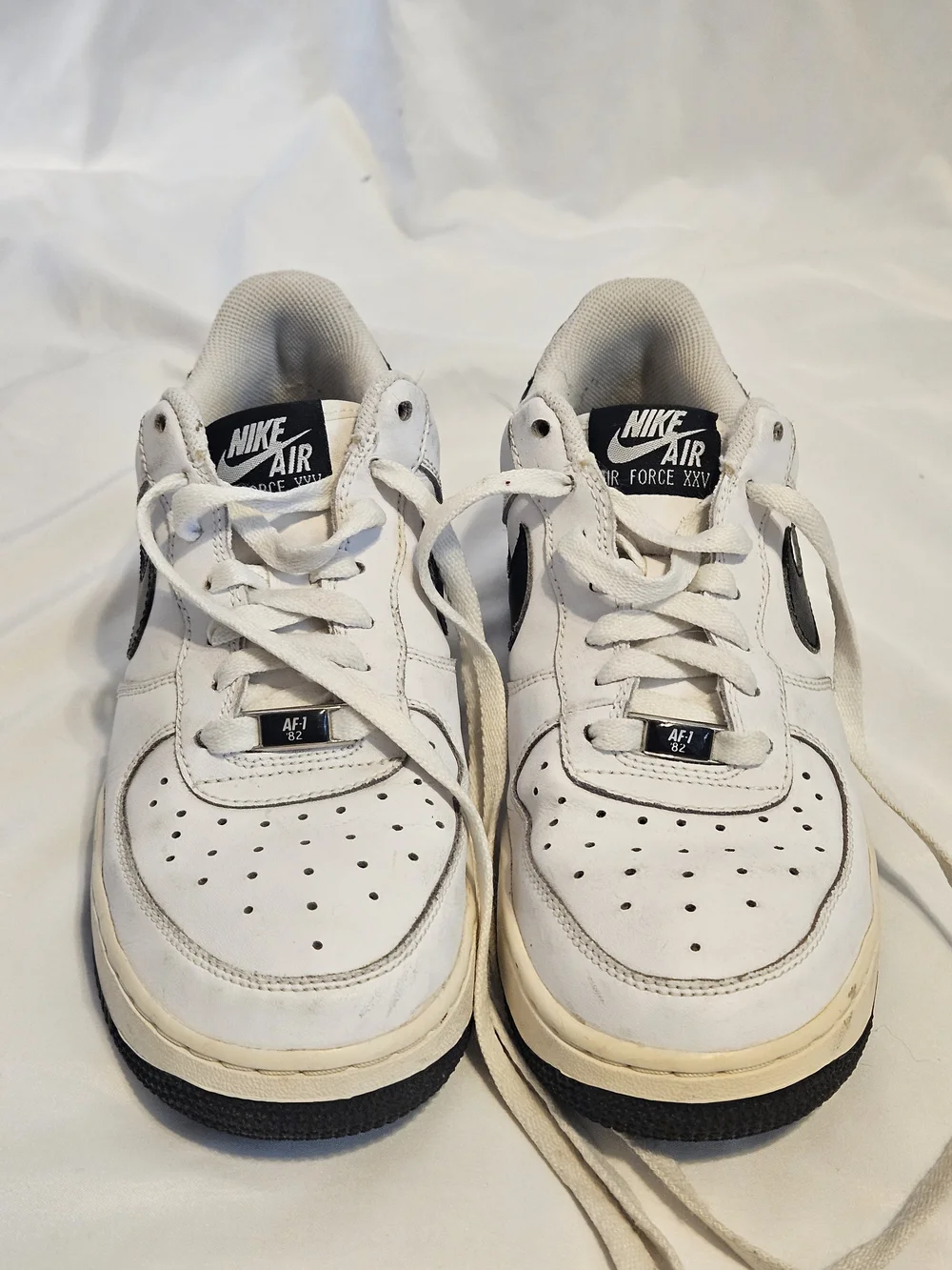 NIKE-Boys Air Force 1 XXV, AF1-82 White/Black Leather Sneakers SZ 7Y